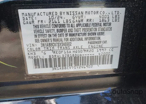 2025 Nissan Sentra Sv z USA, uszkodzony, nr VIN 3N1AB8CV7SY246902